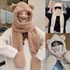 Thickened Plush Women Beanies Caps Cute Bear Ear Ear Protection Caps Hat Scarf Gloves Set  Girls