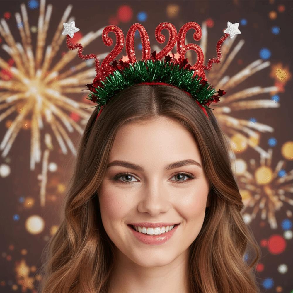Sequin 2026 Happy New Year Headband Cute Creative Christmas Headpiece Colorful Photo Prop New Year Decorative Headdress
