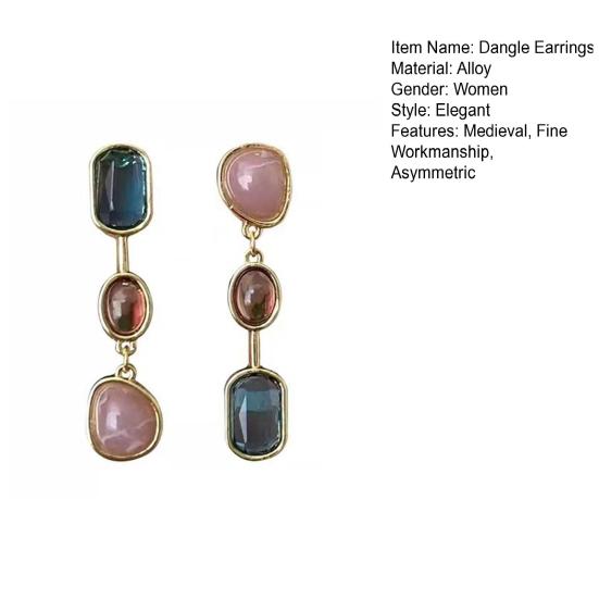 Dangle Earrings Medieval Asymmetric Elegant Contrast Color Natural Stones Drop Earrings Jewelry Accessories