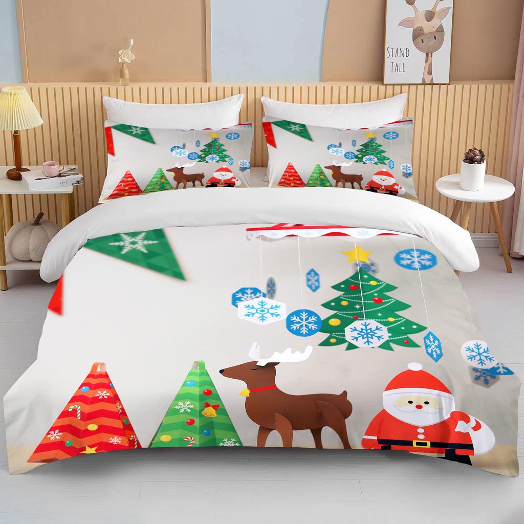 Рождественский пододеяльник односпальный для мальчика и девочки с рисунком снеговика Санта-Клауса, синий комплект постельного белья из полиэстера с рождественской елкой, пододеяльник