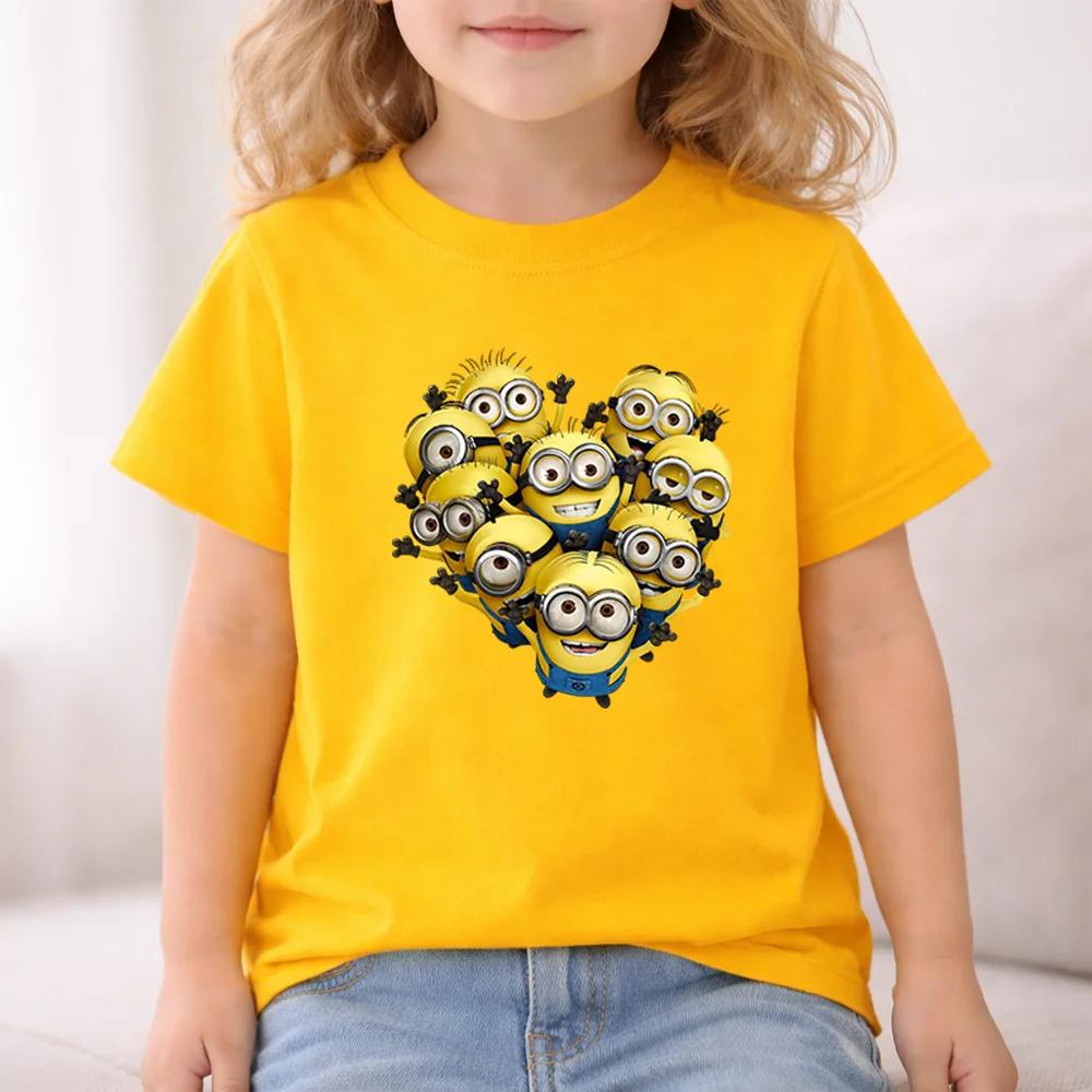 Summer Kids Minions Love Print 100 Cotton TShirt for Outdoor Boys and Girls Comfortable ShortSleeved Top