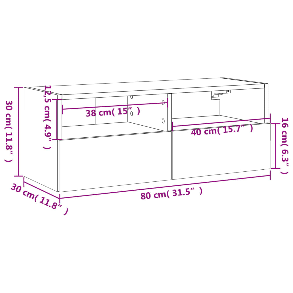 TV Wall Cabinet White 80x30x30 cm Particleboard