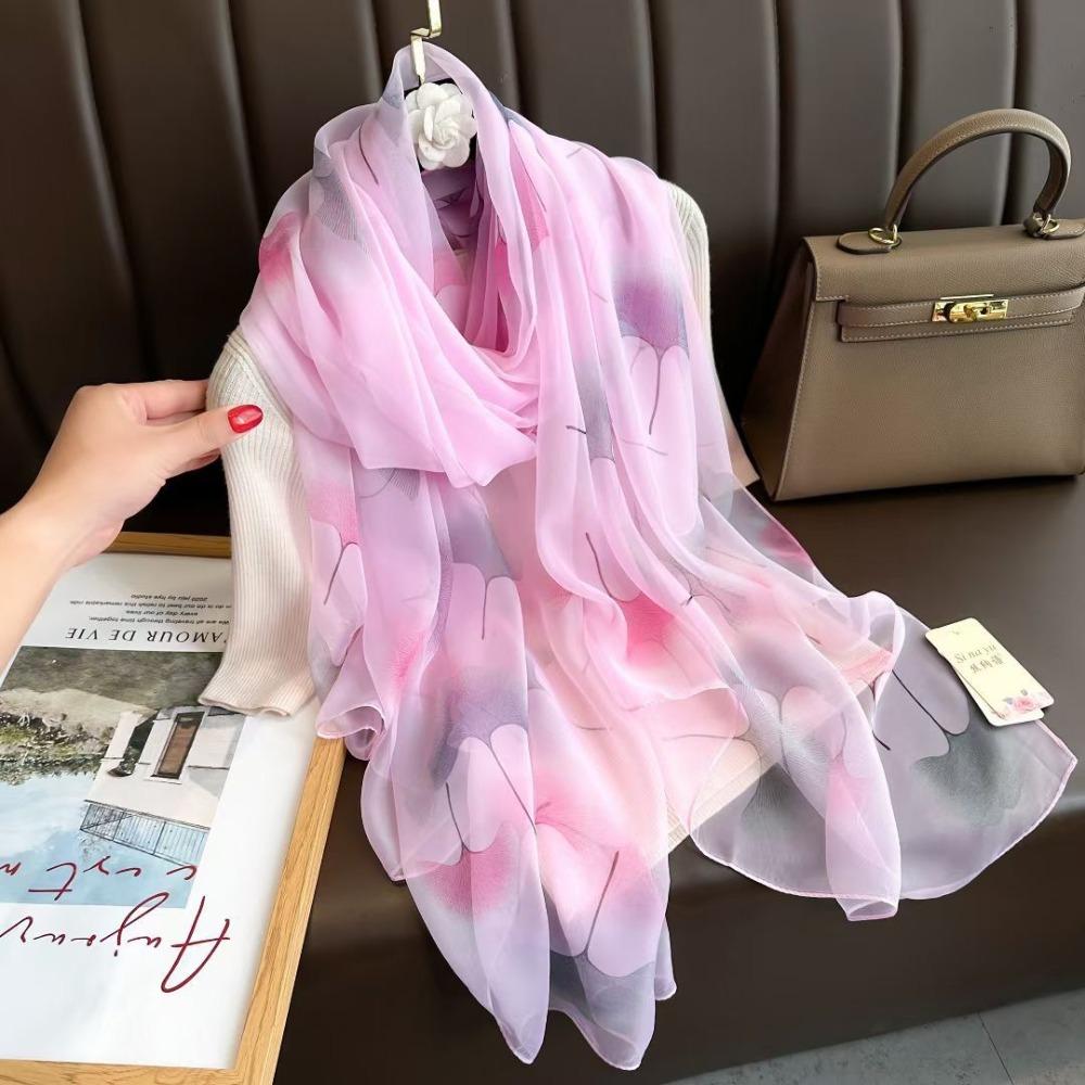Elegant Women Hijab Shawls Luxury Wraps Long Thin Silk Scarf  Autumn