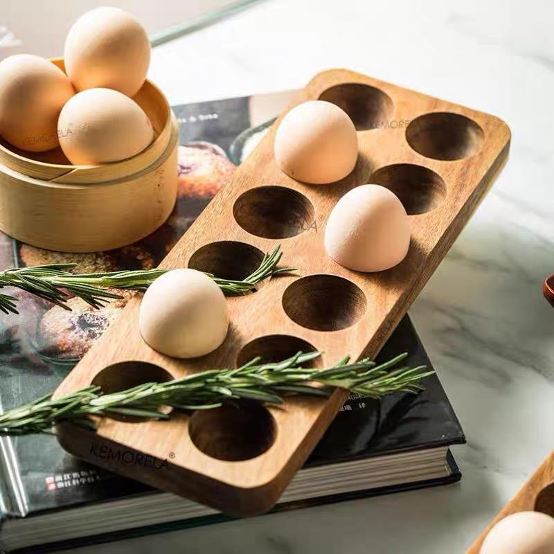 1Pc Multi-Grids Acacia Wood Egg Tray Wooden Baked Egg Storage Tray Scandinavian Pastoral Style Duck Egg Storage Box Storage Rack
