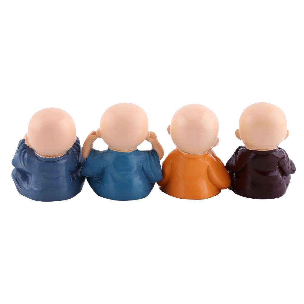 Baby Buddha Statuette, 4 Pieces, Little Monks Buddha Figurines, Cute Kungfu Monk, Car Interior Decoration, Resin Crafts, Wall Shelf,