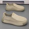 Fashion Men's Beige Canvas Slip On Sneakers - Thick Sole Rubber Sole Minimalist Stitching Casual and Comfortable for Women Hiking Shoe