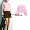 25 Spring New Women's French Style University Style Lapel Button Plaid Long Sleeve Shirts Top 4661038