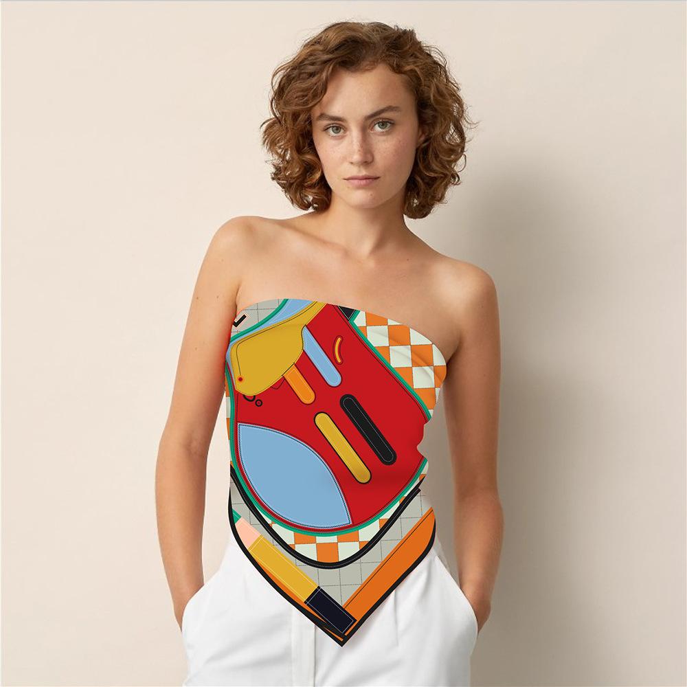 90CM Fashion Twill Silk Scarf For Women Checkered Saddle Print Wraps Headband Shawl Stoles Hijab Lady Square Foulard Bandana