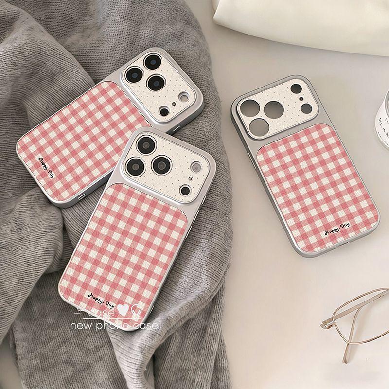 Электролитический чехол для iPhone в клетку с точками для 13/14/15/16/17 Pro Max, Полное покрытие с большим окном для женщин