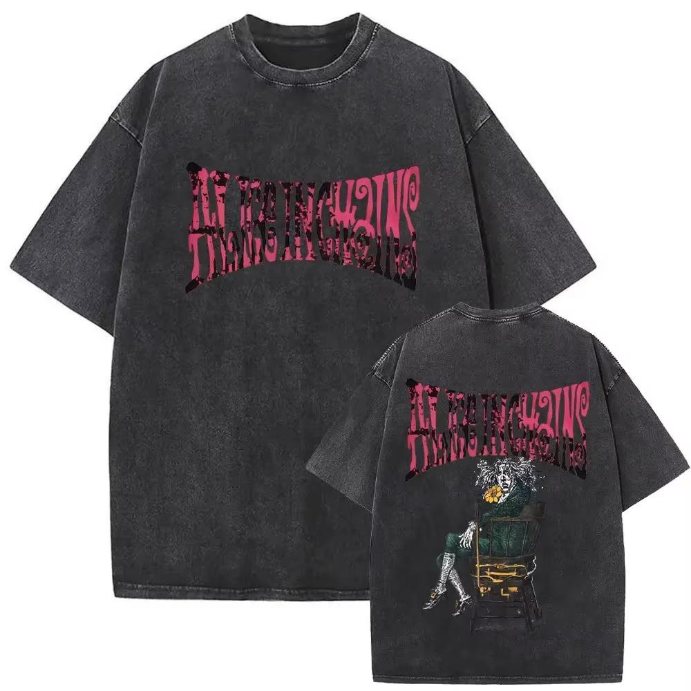 Новое в разделе Топы и футболки Мужская футболка Рок-группа Alice in Chains Винтажная с эффектом 'dirt washed' С коротким рукавом Унисекс Плотный хлопок Футболка с принтом Повседневная уличная одежда