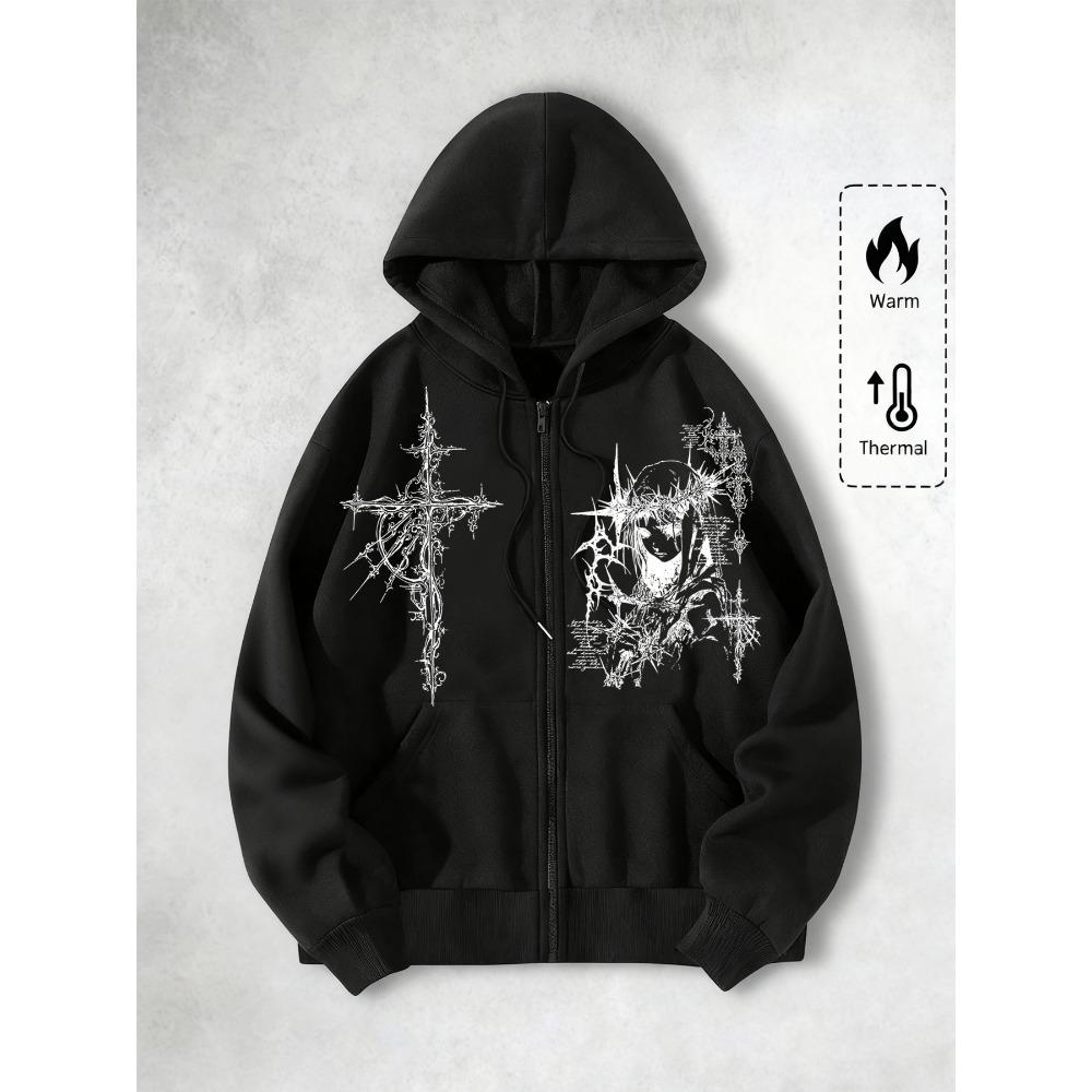 Мужская повседневная модная толстовка с капюшоном на молнии с принтом в уличном панк-стиле