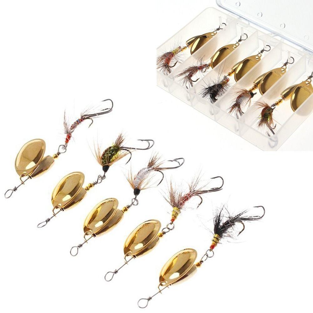 5PCS Sequins Finish Fishing Spinner Lures Hand-Tied Fly Fishing Lures For Salmon Fishing