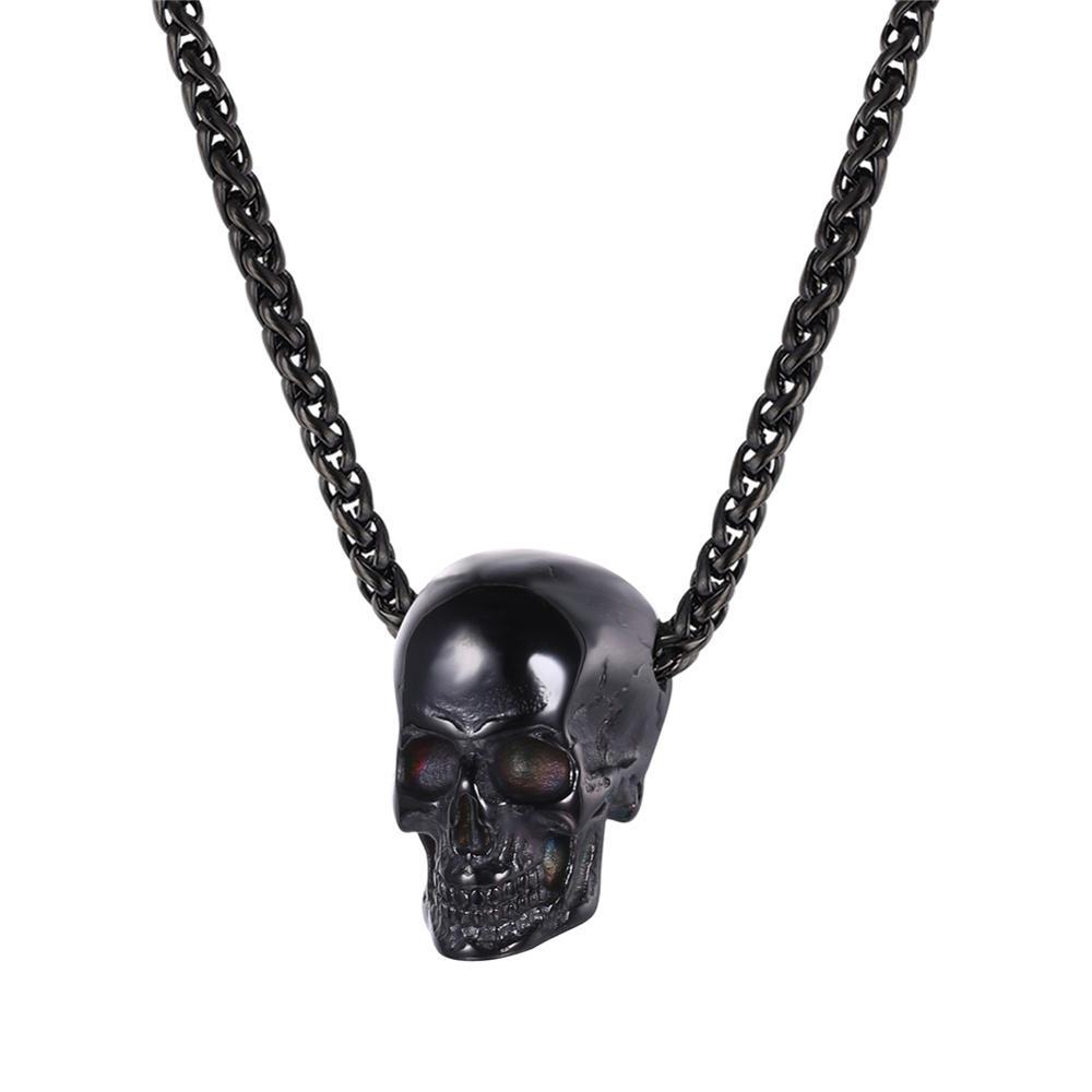 U7 Skull Necklace Pendant Skeleton Men Gift Punk Retro Gothic Goth Stainless Steel Halloween Daily Jewelry