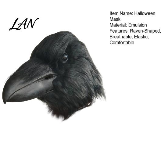Latex Animal Costume Accessories Halloween Raven Mask, Realistic Plush Bird Full Head Dark Vintage Steampunk Cosplay Costume, Breathable Long