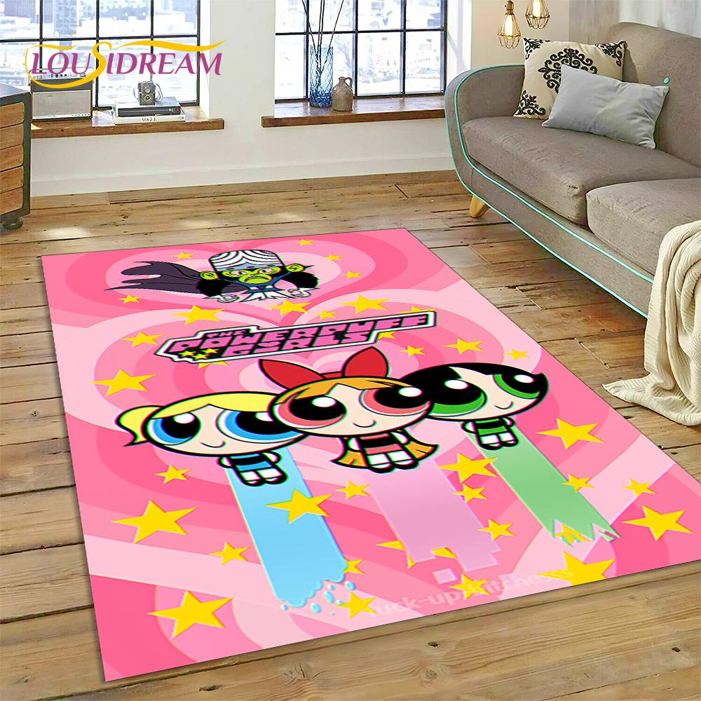 Cartoon Cute P-Powerpuff Girl Rug Carpet for Living Room Bedroom Home Decor,Floor Mat Non-slip Decoration for Sofa Doormat Gift