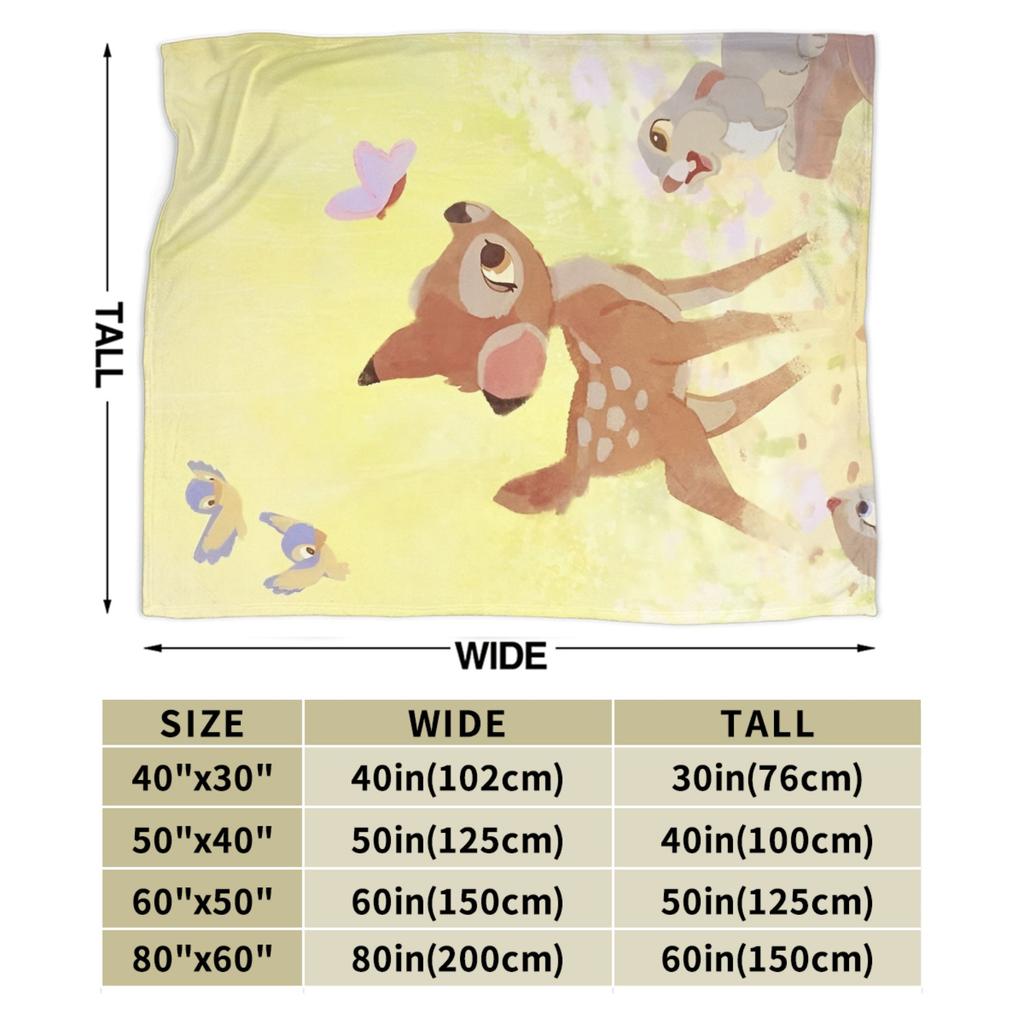 Bambi Cute Deer Blankets Velvet All Season Portable Lightweight Thin Throw Blankets for Bed Travel Rug Piece