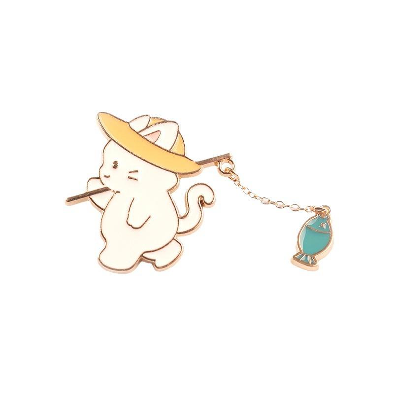 Новая мода креативный дизайн с котом для рыбалки металлическая эмалированная брошь мультфильм милое животное значок на булавке лучший друг подарок ювелирные аксессуары