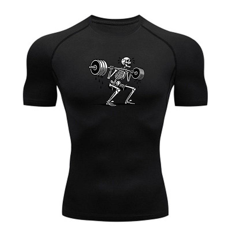 Men's Compression Fitness T-Shirt, Skeleton Weight Lifting P