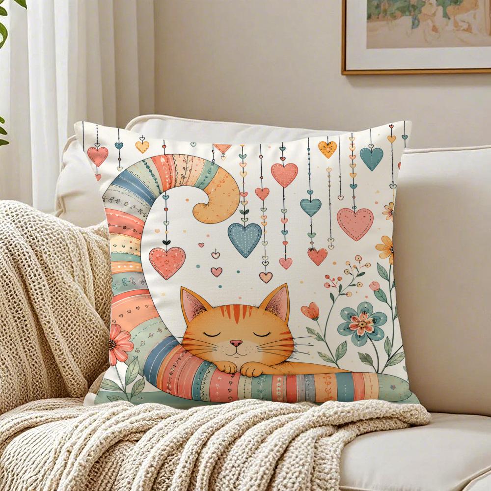 Cute Cat Patterned Pillow Case Breathable Organic Short Plush Cushion Covers Machine Washable WrinkleResistant Soft Durable