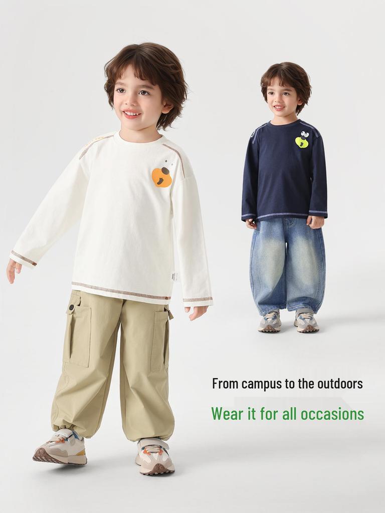2026 Boys' Pure Cotton Long-Sleeve T-Shirt - Spring & Autumn Trendy Base Layer