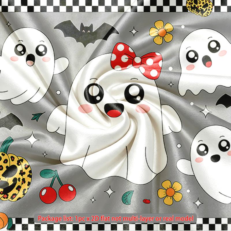 Happy Halloween Flowers Pumpkins Ghost Backdrop Banner, Red Polyester for Party Decor & Photo Booth
