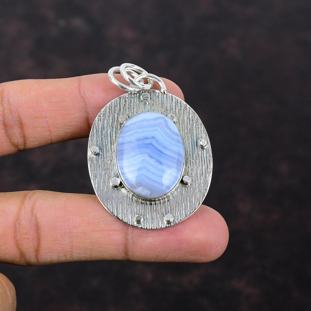 Синий Кружевной Агат Кулон Дизайнерские Ювелирные Изделия Ручной Работы Стерлингового Серебра 925 Кулон Оригинальный Ювелирный Подарок Из Драгоценных Камней Для Женщин Новейший Дизайн Ювелирных Изделий