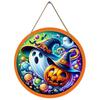 Colorful pumpkin and ghost pattern round wooden hanging plaque indoor outdoor wall art decor farmhouse halloween party home ornament gift