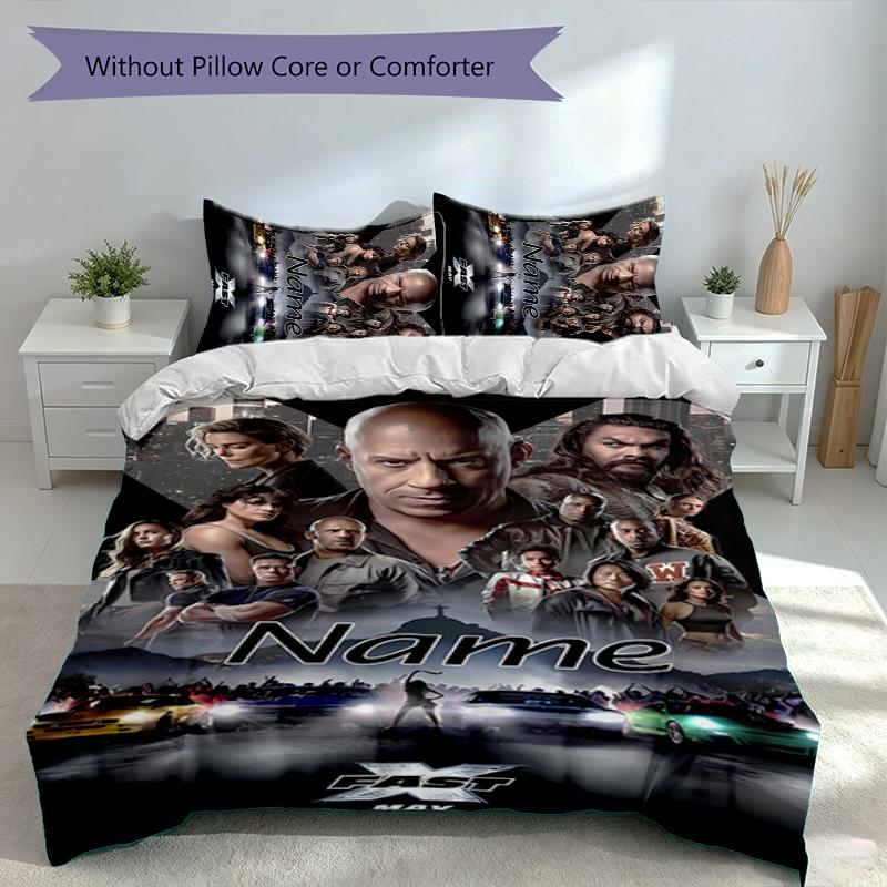 3pcs Custom Name Fast and Furious Set,Includes 1 Duvet Cover and 2 Pillowcases,All-season Bedroom Decor