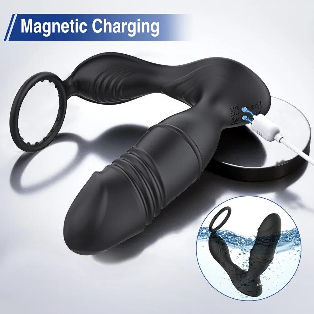 Анальная пробка с управлением через приложение, Bluetooth, толкающий вибратор, массажер простаты, задержка эякуляции, стопорное кольцо, Анальная пробка, секс-игрушки для мужчин