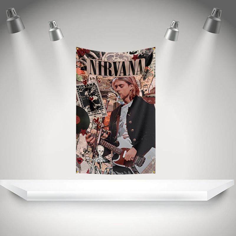 N-Nirvanas Flag Rock Music Band Banner HD Printing Tapestry Exhibition, Music Band Fans, Garage Decor
