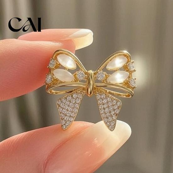 Decorative Bow Brooch Rhinestone Brooch, Cat Eye Stone Bowknot Lapel Pin, Sweater Metal Pin Cardigan Coat Suits Clothing Accessories, Jewelry Gift