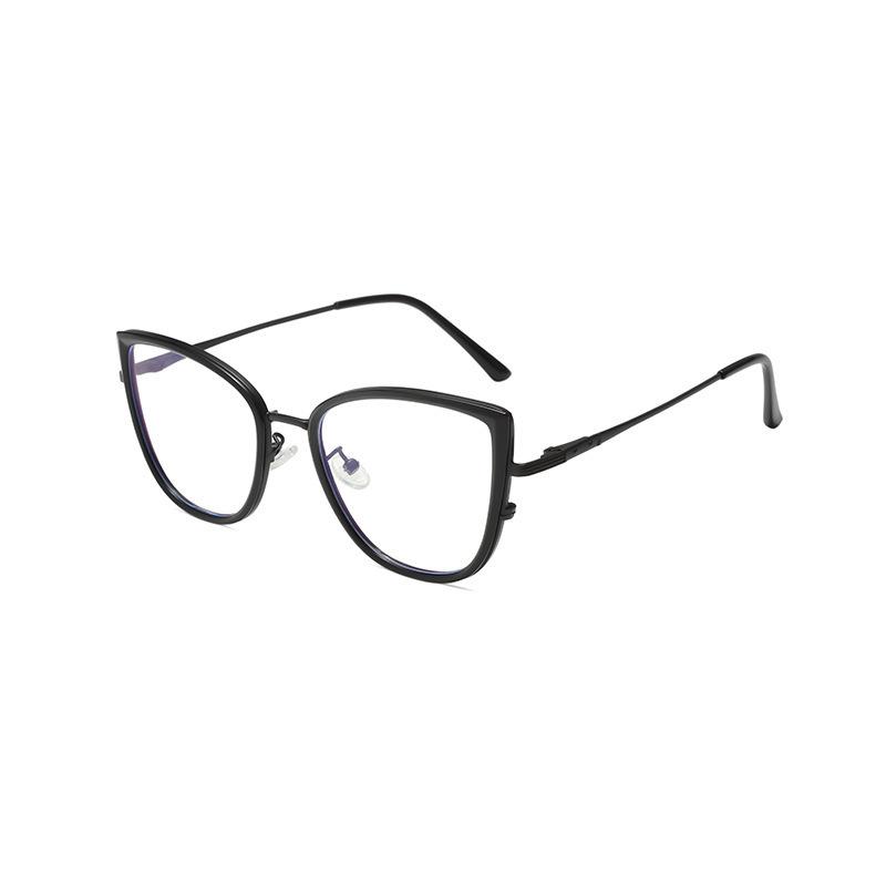 Bean-flower glasses frame with high-quality texture, fashionable cat-eye glasses for women's street style, anti-blue light, plain lenses, suitable
