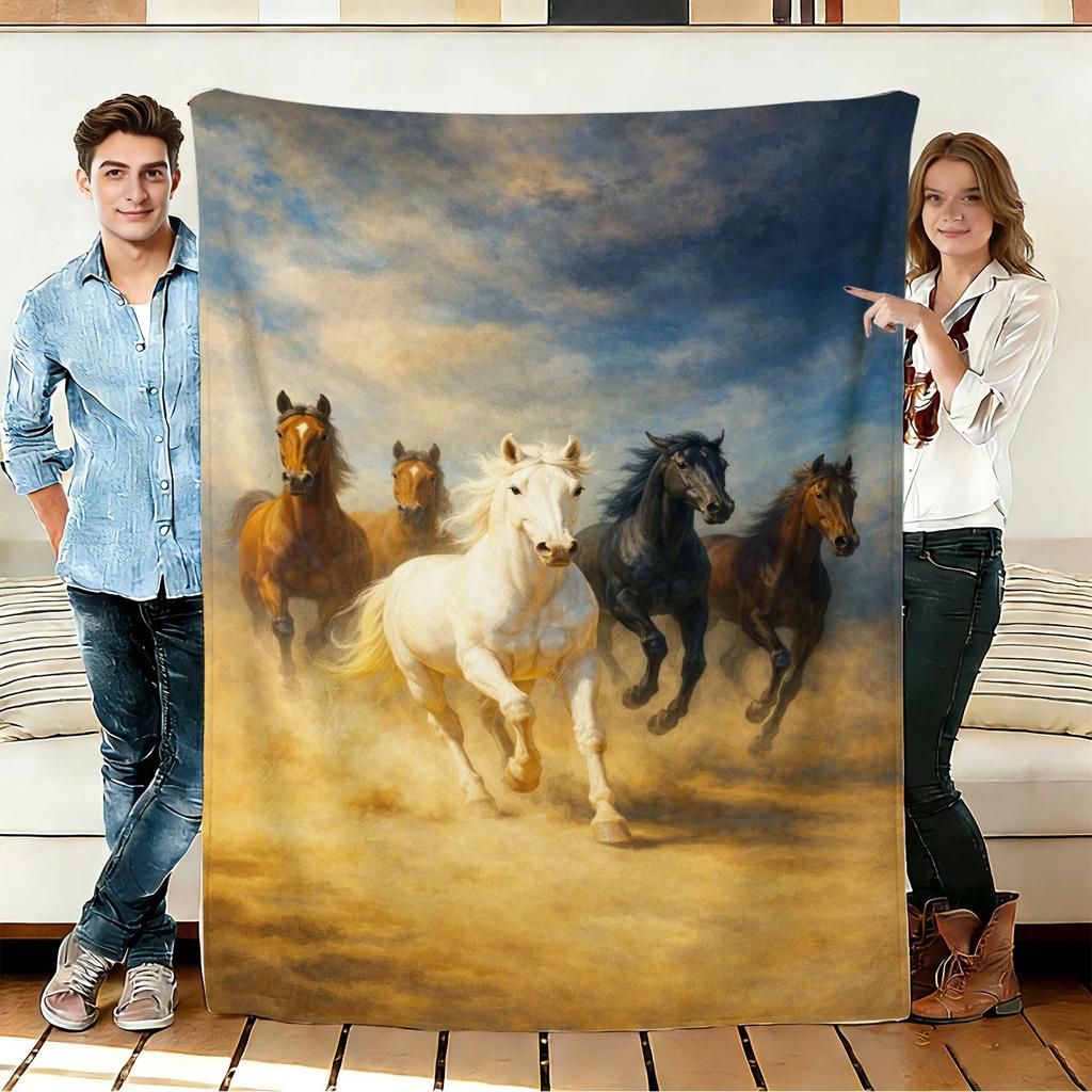 Running Horses Flannel Blanket Soft Cozy Throws Napping Travel Use