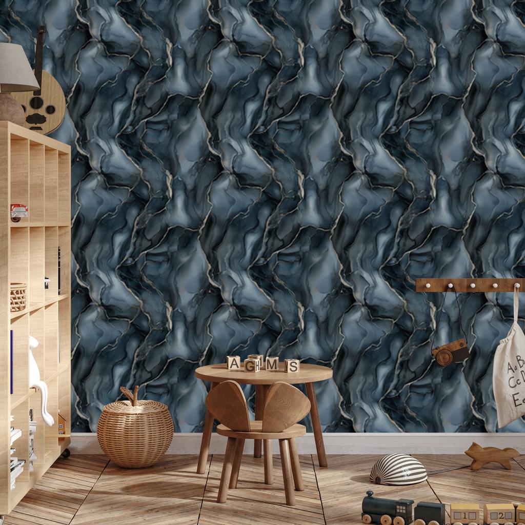 Wallpaper Ink navy blue, turquoise, blue and graphite 50x1000