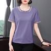 Вышитая летняя повседневная футболка с коротким рукавом для женщин среднего возраста