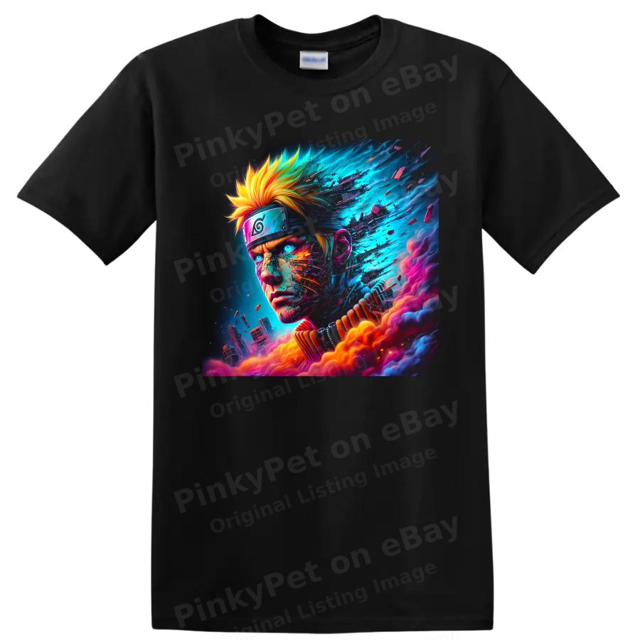 Uzumaki Anime T Shirt Neon Cyberpunk Ninja Art Graphic Tee Fan Art Print