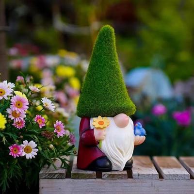 1 шт., украшения из смолы гнома, безликая милая статуэтка гнома для дома, сада, двора, скульптура эльфа, новая зеленая шляпа, цветок, птица, старик