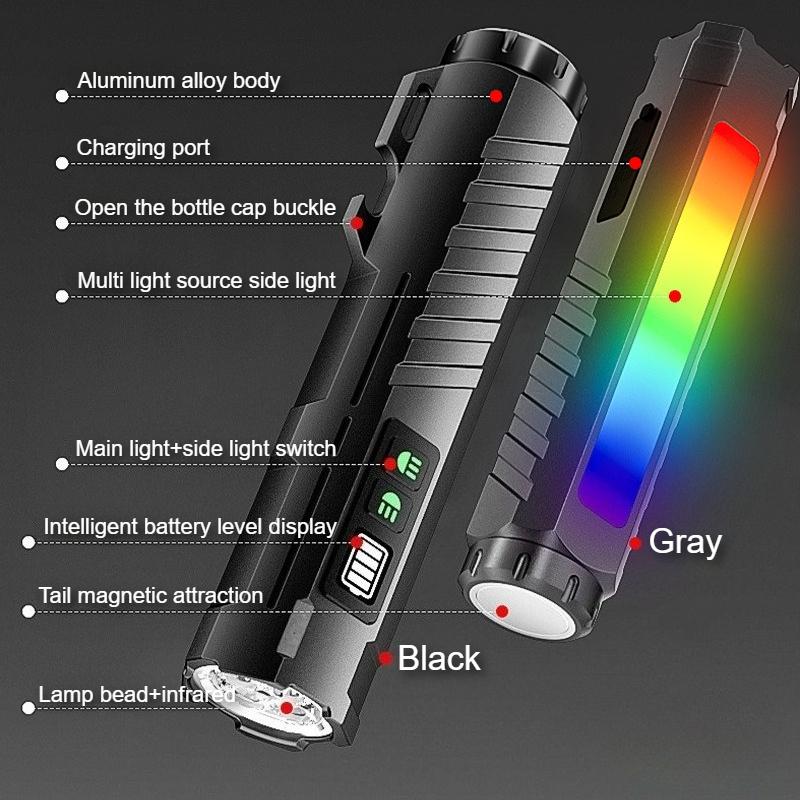 Новейший перезаряжаемый EDC-фонарик с RGB боковым светом 1600 люмен Портативные карманные фонарики USB-C для улицы, чрезвычайных ситуаций, работы