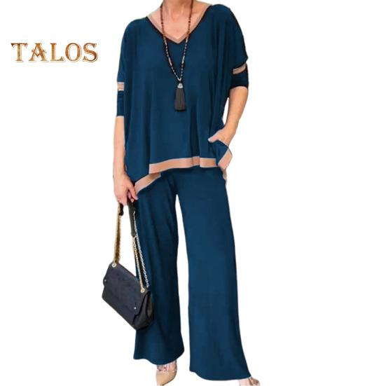 Женский комплект из 2 предметов: топ и брюки, V-образный вырез, рукава три четверти, толстовка с эластичной резинкой на талии, широкие спортивные штаны, спортивный костюм, осенний повседневный спортивный костюм