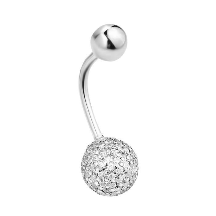 White Navel Crystal Jewel Bar 12 Mm and Steel Ball