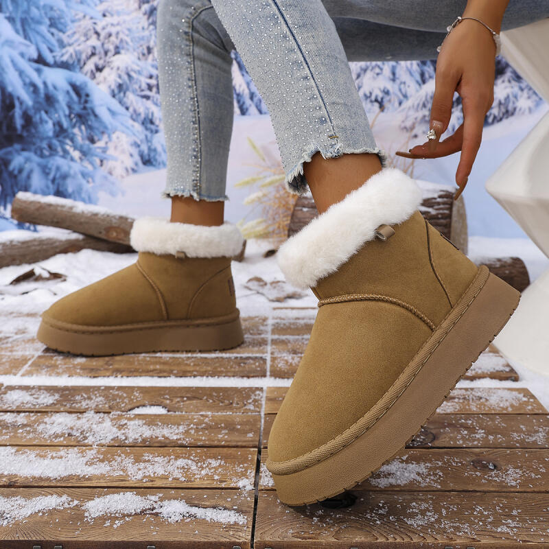 Модные женские классические однотонные пушистые меховые зимние теплые короткие плюшевые ботильоны цвета хаки, повседневная обувь на толстой подошве для женщин