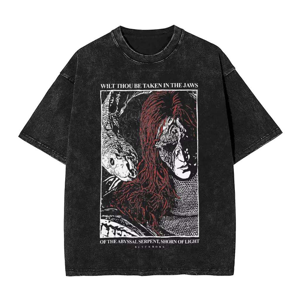 Футболки R-Rings Radahn E-Eldening с эффектом стирки, уличная одежда, хип-хоп, повседневные футболки для мужчин и женщин, с коротким рукавом, с графикой в стиле Харадзюку