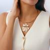Simple Exaggerated  Large Flower Metal Torques Necklace Petal Ring for Women Wrinkled Pendant Ornament Jewelry Set Party Gift
