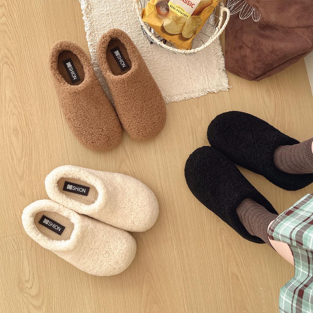 Fashion platform cotton shoes women wear fluffy shoes winter velvet lazy bag heel warm shoes