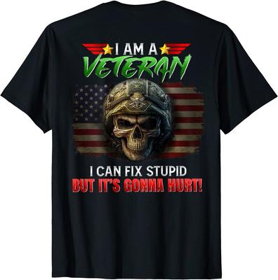 Футболка унисекс «Я ветеран, я могу исправить глупость, но будет больно» на спине
