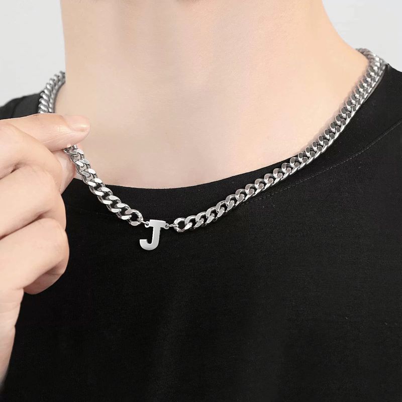 Hip Hop Stainless Steel Cuban Link 26 Letter Pendant Men's Necklace
