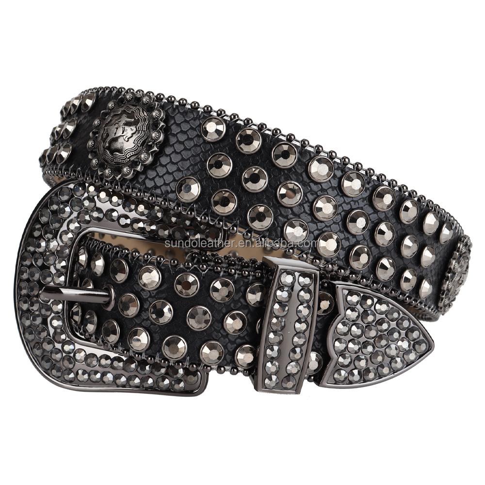 Fast Delivery Women Men Western Cowgirl Leather Belts Unisex Rhinestone Alloy Buckle