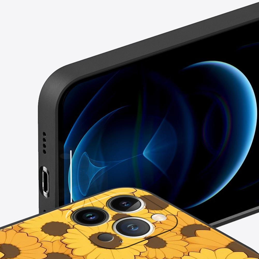 Цветок 12 Роскошный чехол для телефона для iPhone 13 15 14 12 Mini 11 Pro MAX XR X SE XS 7 8 Plus Силиконовый Черный Защитный чехол