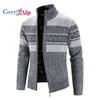 Cozy Up Осенне-зимний мужской вязаный кардиган с наклонным карманом и воротником-стойкой, флисовый теплый свитер