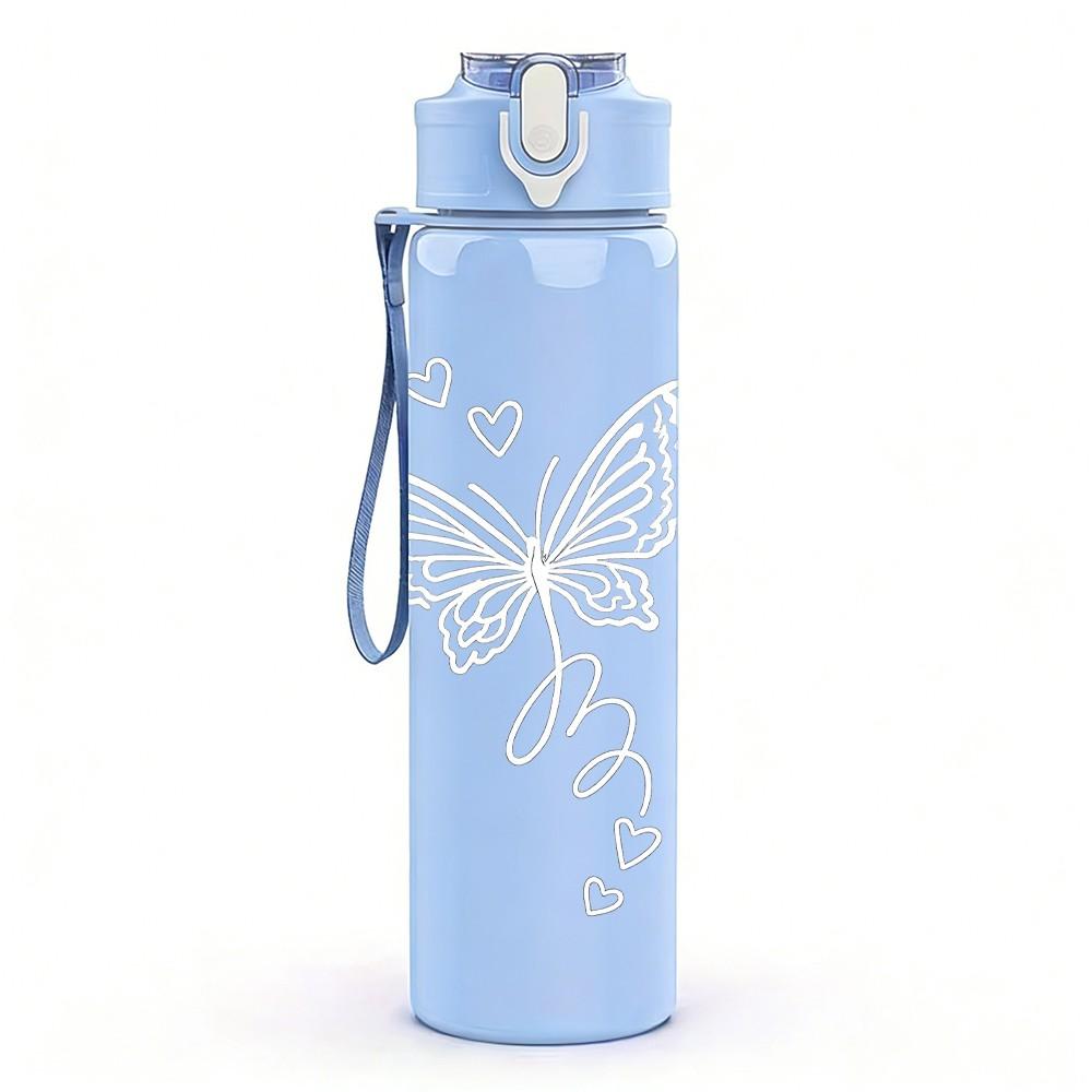 1PC Dragonfly Thin Line Drawing 750ml Color Plastic Sports Water Bottle Leakproof Flip Straw Lid Suitable for Sports Office Home Use